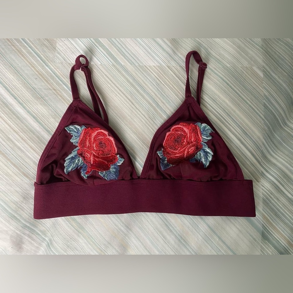 Pink Victoria’s Secret Elegant Floral Embroidered Bralette - Burgundy